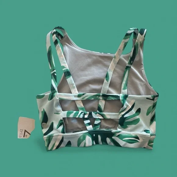 Zella Girls 5/6 NWT Tropical Green Leaf Strappy Sports Bra Sporty Activewear - Picture 2 of 4